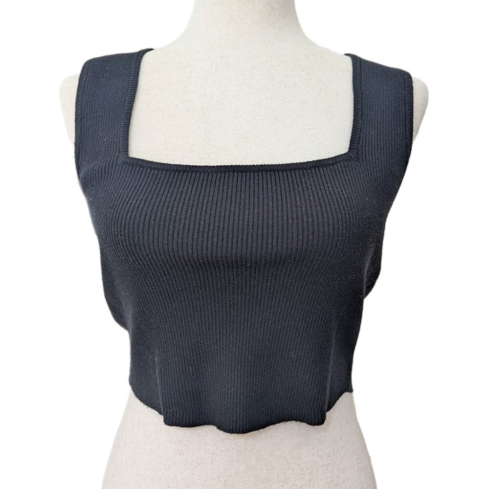 Alter Brooklyn Black Ribbed Square Neck Cropped Tank